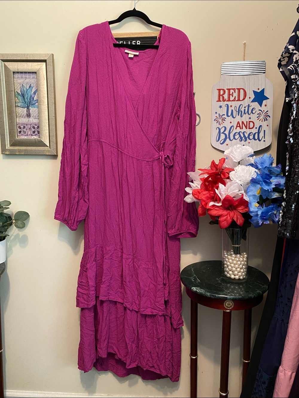 Knox Rose Fuchsia Wrap Maxi Dress Sz XXL. High Low Hemline. 100% Rayon.